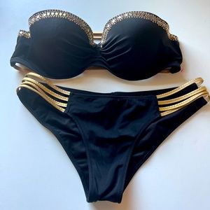 Victoria's Secret Black & Gold/Silver Bikini NWOT
